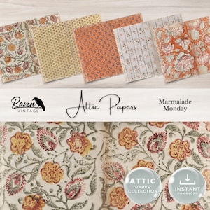 Attic Paper Collection - MARMALADE MONDAY Anfang des 1800 Jahrhunderts, Digital Junk Journal Papier, authentische Vintage Designs zum sofortigen Download verfügbar