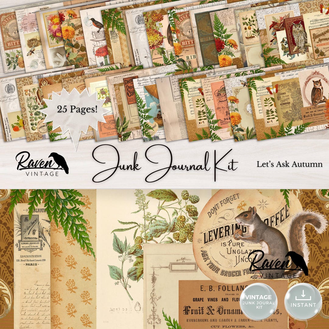 Let's Ask Autumn - Junk Journal Kit Printable Vintage Papers and ...