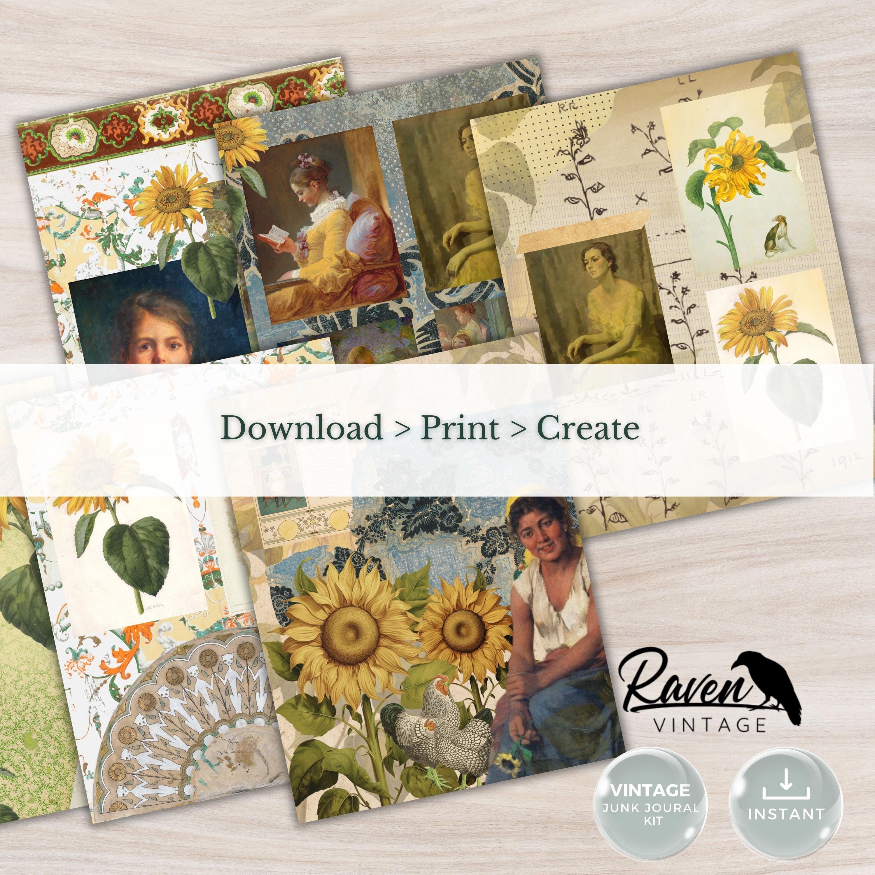 Sunflower - Junk Journal Kit Printable Vintage Papers and Ephemera - Etsy