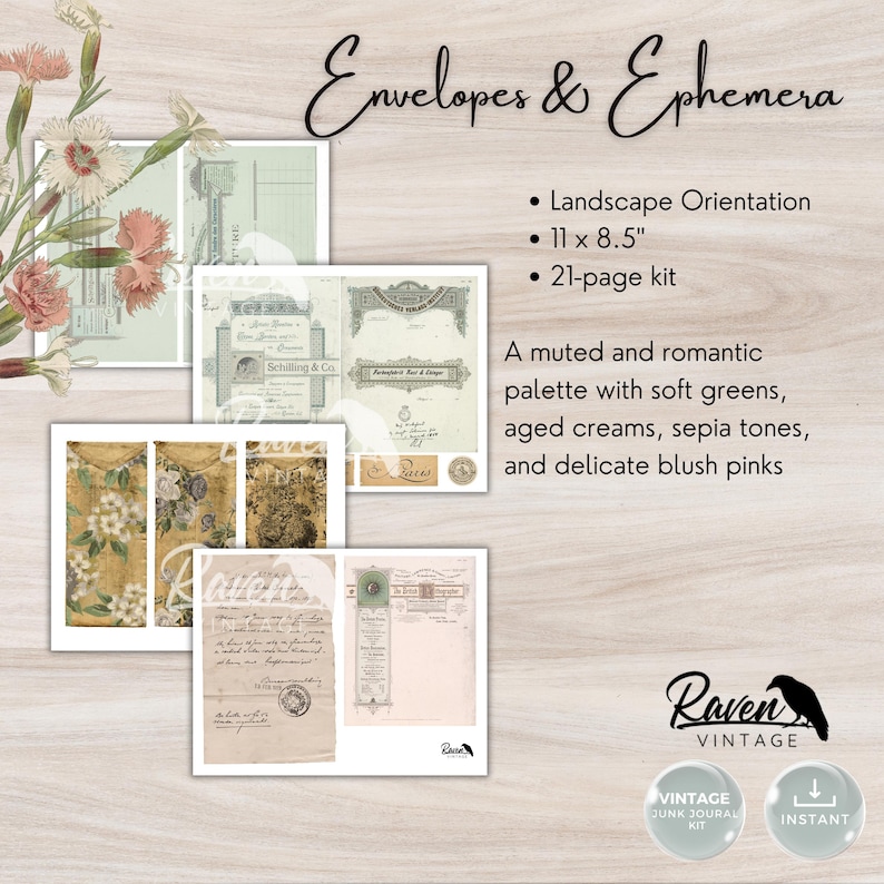 Sweet Sage - Junk Journal Kit Printable Vintage Papers and Ephemera ...