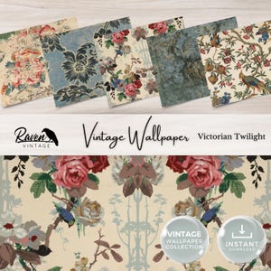 Victorian Twilight Vintage Wallpaper Digital Kit for Junk Journal Printable Ephemera Paper Shabby Chic Floral Collage Printable Download