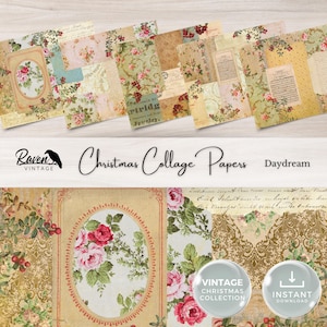 "Weihnachtsseiten Collage ""Tagtraum"", Junk Journal Printable, 5 Digitale Papiere, Papierherstellung, Collage Sheet, 11 x 8,5, Vintage Holiday."