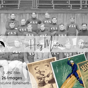 Hallo Herr! Maskuline Ephemera, Junk Journal Printable, Vintage Foto, Journaling Karten, Männer, Sport, antike Werbung, Teams