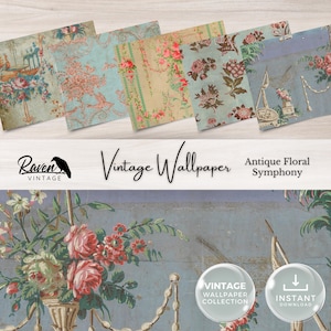 Antique Floral Symphony Vintage Wallpaper Digital Kit Junk Journal Printable Ephemera Paper Shabby Chic Floral Collage Printable Download