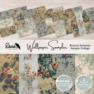 ÉCHANTILLON Kit numérique de papier peint vintage été rococo pour Junk Journal, papier éphémère imprimable, collage floral shabby chic, téléchargement imprimable
