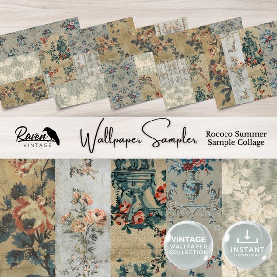 SAMPLER  Rococo Summer - Authentic Vintage Wallpaper Printable Kit for Junk Journals & Crafts