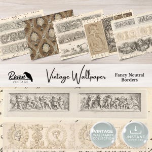 Kit numérique de papier peint vintage bordure frontière pour Junk Journal, papier éphémère imprimable shabby chic neutres collage téléchargement imprimable