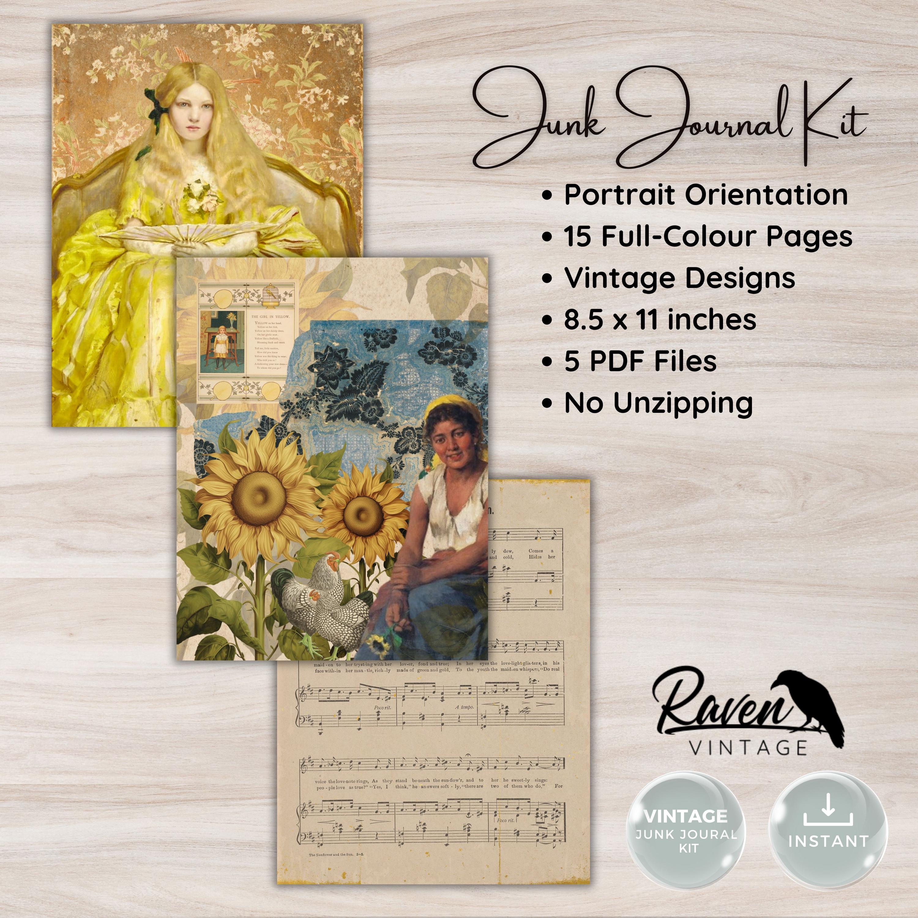 Sunflower - Junk Journal Kit Printable Vintage Papers and Ephemera - Etsy