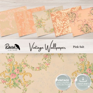 Pink Salt Vintage Wallpaper Digital Kit for Junk Journal Printable Ephemera Paper Shabby Chic Floral Collage Printable Download