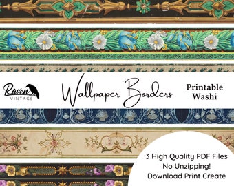 Cenefa de papel pintado: kit imprimible de papel pintado vintage auténtico para diarios de recortes y manualidades.