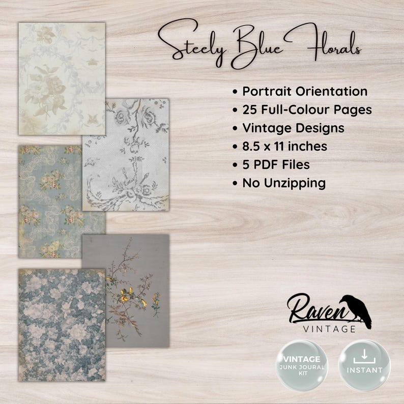 Journal Blue Basic Basic Journal Pages – Steely Blue: Vintage Junk Journal Printable Kit ...