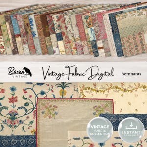 Vintage Stoff Digitale RESTSTÜCKE Junk Journal Printable, 23 Seiten authentisches antikes Textildesign für Tags, Hintergründe, Karten, Papier
