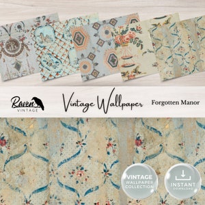 Forgotten Manor Vintage Wallpaper Digital Kit for Junk Journal Printable Ephemera Paper Shabby Chic Floral Collage Printable Download