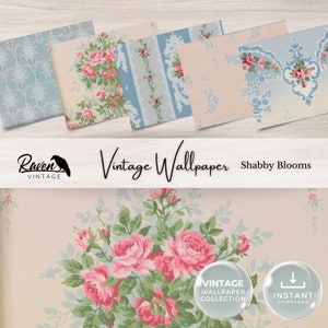 Kit digitale per carta da parati vintage Shabby Blooms per Junk Journal, carta effimera stampabile, collage floreale Shabby Chic, stampabile da scaricare