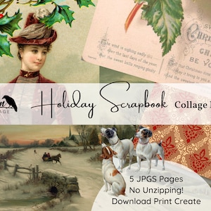 Holiday Scrapbook Collage Images Vintage Christmas Themed Ephemera Paper Journaling Card Vintage Wallpaper Digital Tag Collage Cut Outs