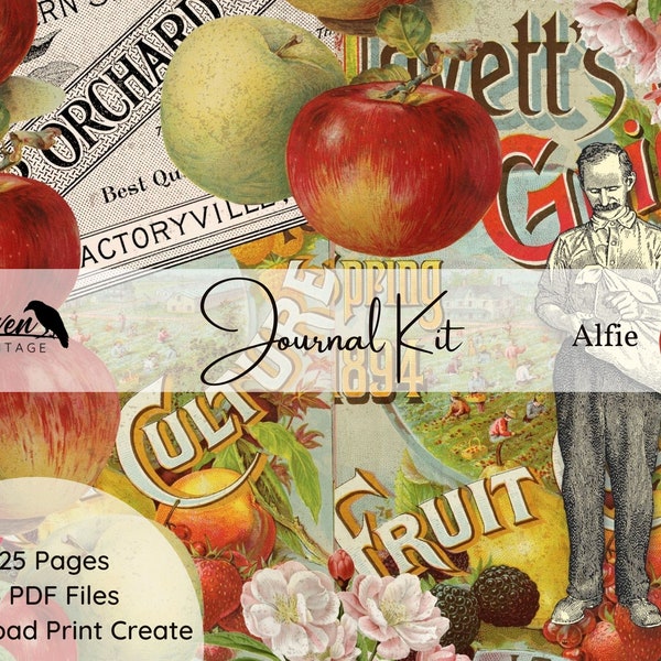 Alphie  - Junk Journal Kit Printable Vintage Papers and Ephemera