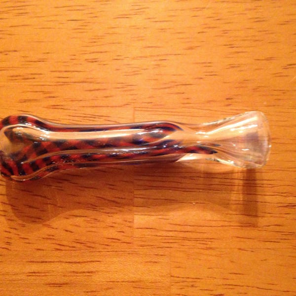 Chillum Pearl Blue Red Trails Glass Smoking Pipe