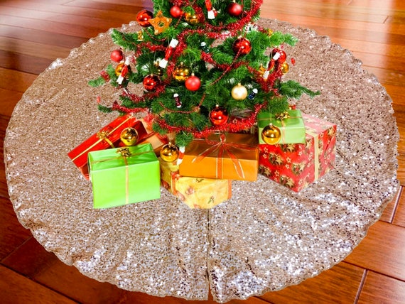 52 ROSE GOLD Christmas Sequin Tree Skirt Sparkly 52 ROSE GOLD Christmas Sequin Tree Skirt Sparkly