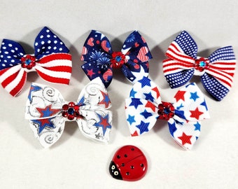 Patriotic Tiny Hair Bows with Sparkling Crystals