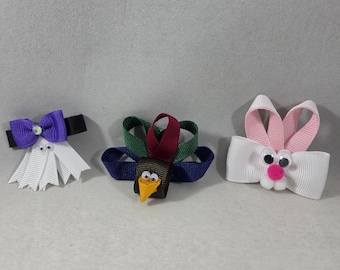 Holiday Ribbon Hair Clips - Ghosts, Turkeys & Bunnies