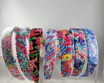 Tropical Print Headband – Wide Grosgrain Ribbon, Summer Fashion