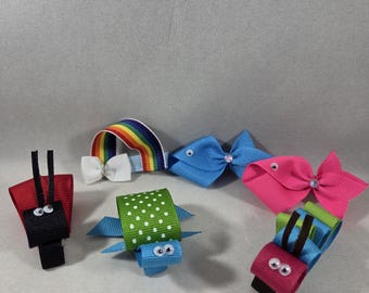 Whimsical Ribbon Hair Clips – Rainbow, Ladybug, Caterpillar, Turtle & Fish