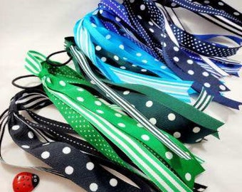 Dots & Stripes Ribbon Streamer Black, Green, Turquoise, Blue