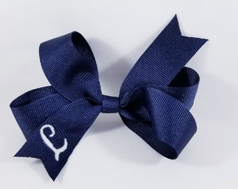 Embroidered Initial Bow in Navy