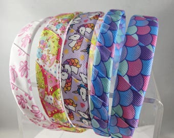 Whimsical Printed Ribbon Headbands for Girls – Ballet, Unicorn, Mermaid & Magical Party