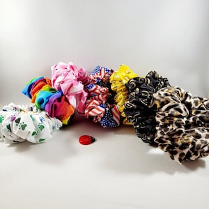 Fun Scrunchies - Paw Print, Rainbow Tie Dye, Flamingo, Flag, Honeybee, Music, Leopard