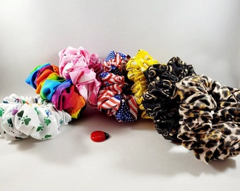 Fun Scrunchies - Paw Print, Rainbow Tie Dye, Flamingo, Flag, Honeybee, Music, Leopard