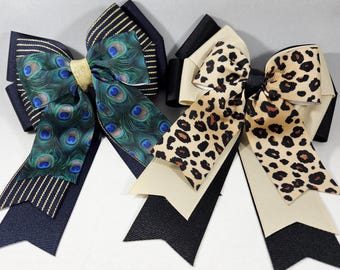 Leopard and Peacock Layered Bow Equestrian Competition & Everyday Fashion