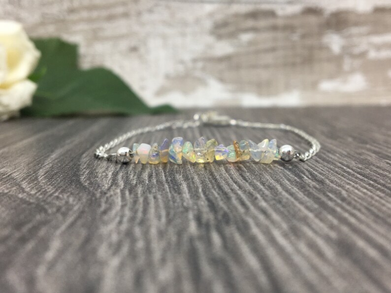 October Birthday Gift for Her October Birthstone Raw Opal Bracelet Stacker Bracelet Opal Sister Best Friend Delicate Mother/'s Mum