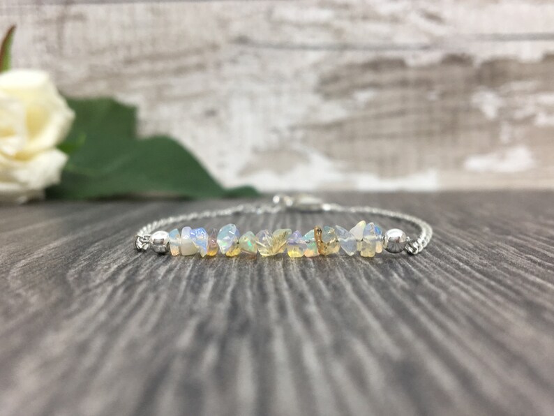 October Birthday Gift for Her October Birthstone Raw Opal Bracelet Stacker Bracelet Opal Sister Best Friend Delicate Mother/'s Mum