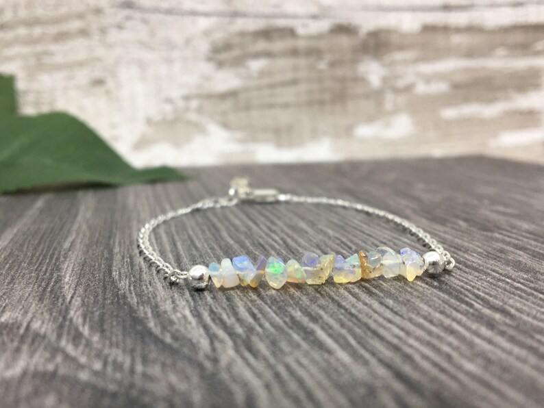 October Birthday Gift for Her October Birthstone Raw Opal Bracelet Stacker Bracelet Opal Sister Best Friend Delicate Mother/'s Mum