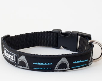 Waterproof Adjustable Dog Collar | Patterned | Neoprene | Handmade | Shark Bait | Absurd Design