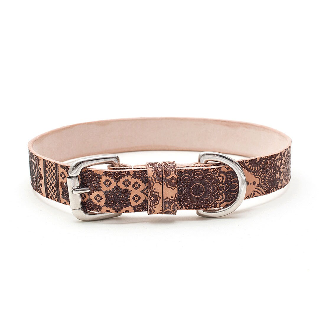 Modern Leather Dog Collar, Henna Design, Handmade Pet Gift, Unique Dog ...