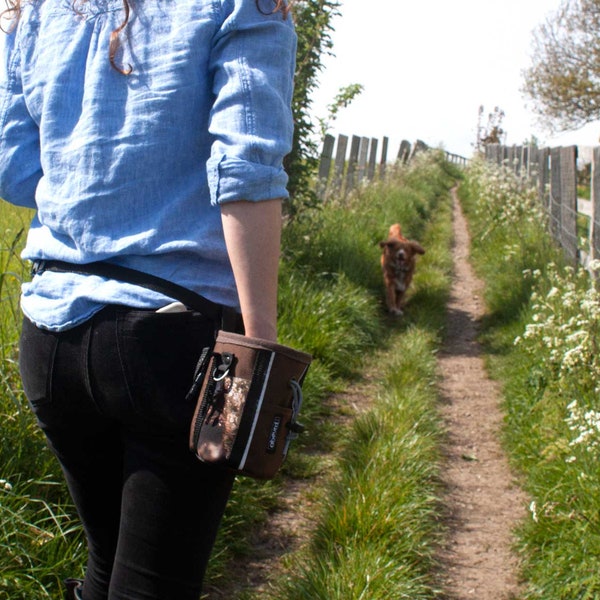 Dog Training Treat Pouch | Drawstring Dog Walking Bag | Training Aid | Waist/Over Shoulder | Brown | Absurd Design