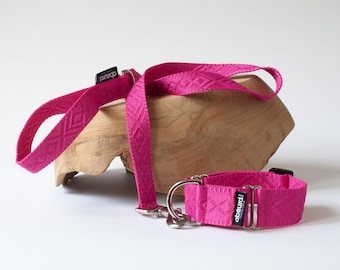 Martingale Collar & Matching Lead | Handmade | Strong Webbing Training Collar | Whippet, Italian Greyhound Dogs - Cerise