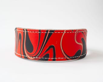 Fancy Leather Sighthound Collar – Luxury Hand Marbled Designer Collars for Stylish Whippet & Italian Greyhound - BloodyMary