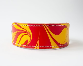 Handmade Sighthound Collar | Colourful Marbled Luxury Leather Dog Collar | Unique Designer Greyhound, Whippet & IG Collar - Firecracker
