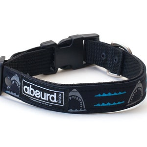 Waterproof Adjustable Dog Collar Patterned Neoprene Handmade Shark Bait Absurd Design image 1