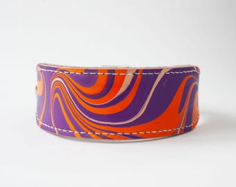 Leather Designer Dog Collars | Orange & Purple Sighthound Collar for Italian Greyhound, Whippet or Lurcher | Handmade Bespoke - Groovybaby