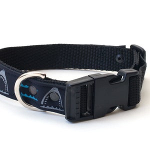 Waterproof Adjustable Dog Collar Patterned Neoprene Handmade Shark Bait Absurd Design image 2