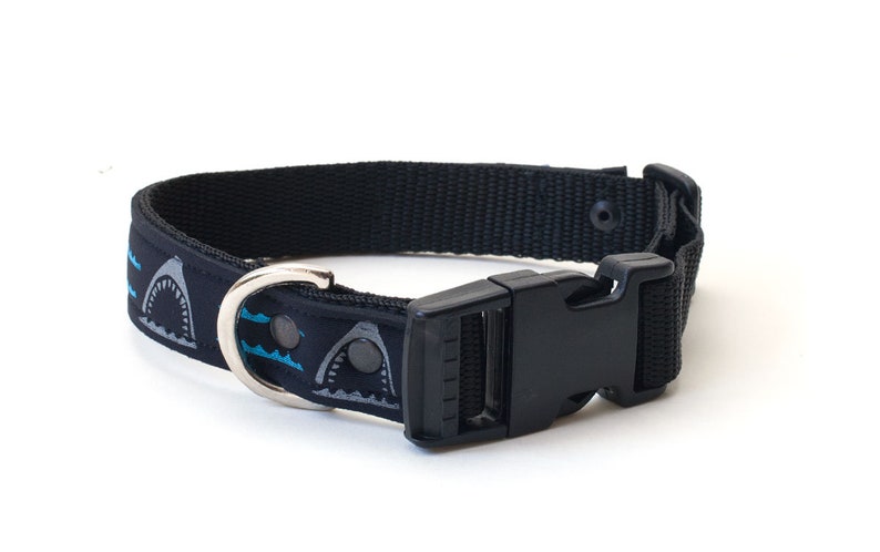 Waterproof Adjustable Dog Collar Patterned Neoprene Handmade Shark Bait Absurd Design image 2