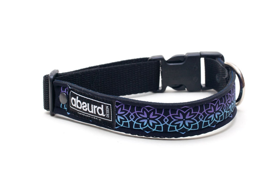 Waterproof Dog Collar Unique Colourful Patterns Upcycled Wetsuits Lotus