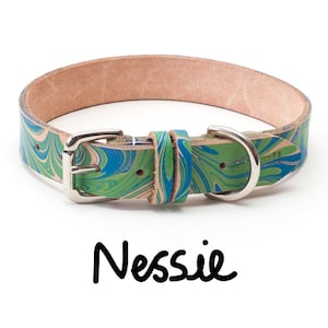 Unique Leather Dog Collar, Handmade Custom Collars with Buckle, Puppy Collar | Nessie