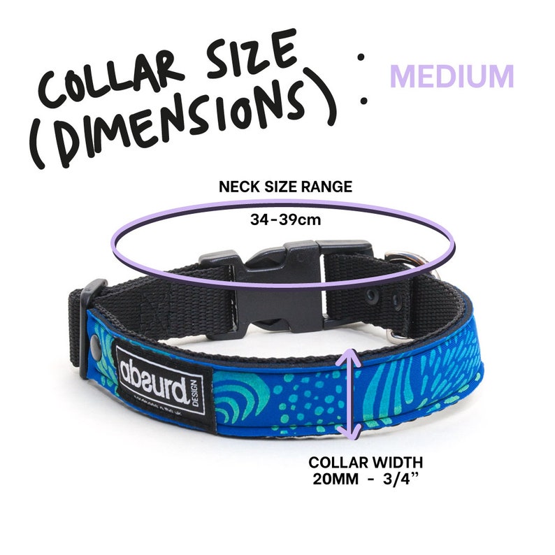 Waterproof Adjustable Dog Collar Patterned Neoprene Handmade Shark Bait Absurd Design image 4