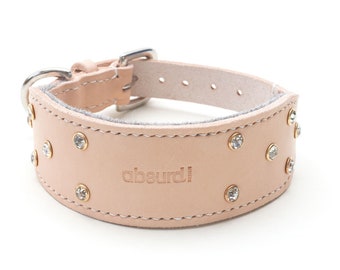 Diamond Studded Leather Greyhound/Whippet/Lurcher Dog Collar with wool felt lining | Absurd Design