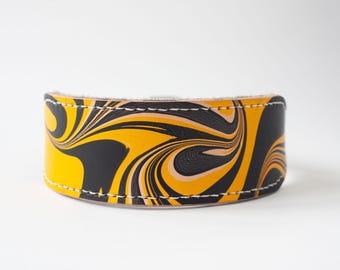 Cute Yellow Leather Dog Collar | Sighthound Collar for Italian Greyhound & Whippet | Modern UK Designer | Custom Handmade -  Bumblebee